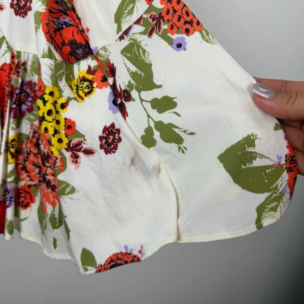 Free People Happy Heart Floral Mini Dress Ruched Ruffle size Small